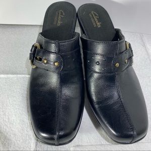 Bendables Black Leather Clog Slip On Shoe sz 9.5